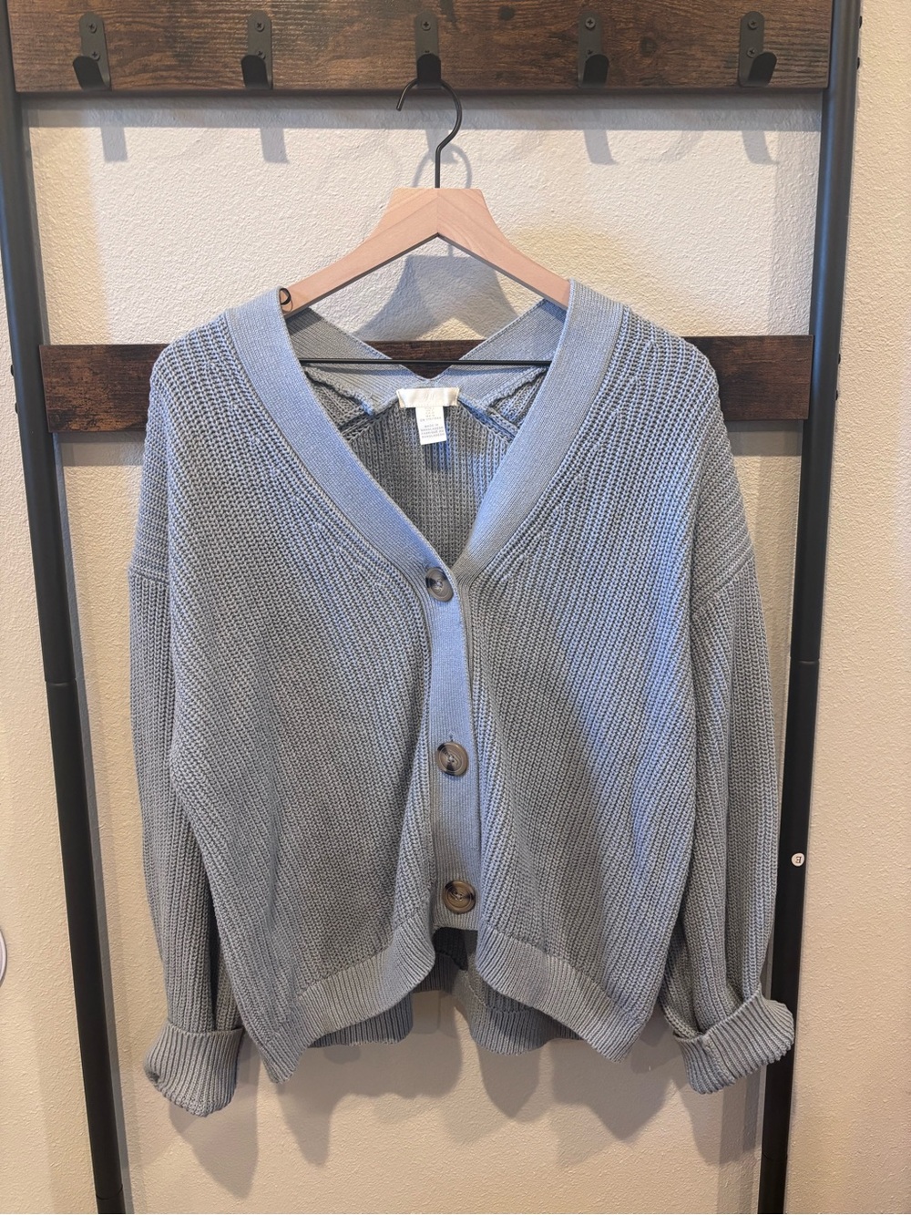 H&M Light Blue Oversized V-Neck Button Cardigan